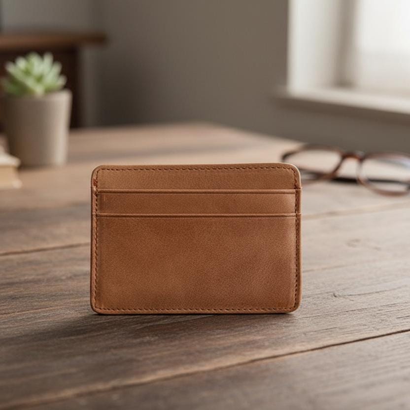 Slim Genuine Leather Card Holder Wallet for Men, Minimalist Cowhide Credit Card Case, Front Pocket Small Wallet, Gift for Him