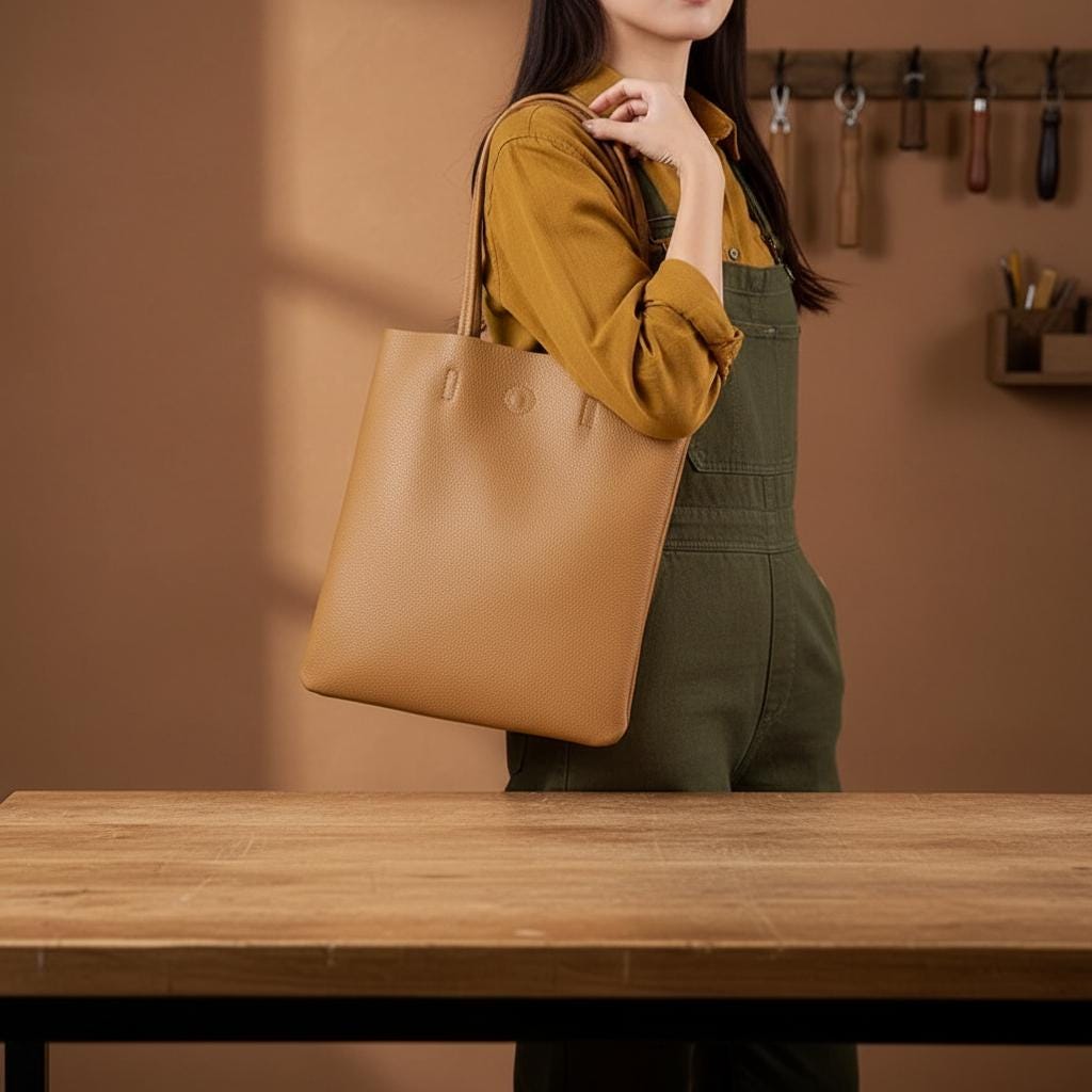 Large Genuine Leather Tote Bag for Women – Minimalist Bucket Shoulder Shopper, Soft Cowhide Everyday Work Bag