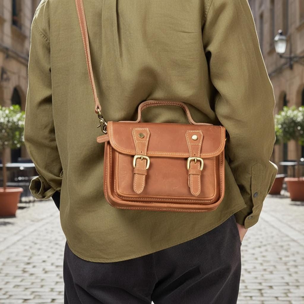 Genuine Cowhide Leather Messenger Bag for Men – Vintage Small Shoulder Bag, Crossbody Satchel, Handmade Style Daily Leather Briefcase