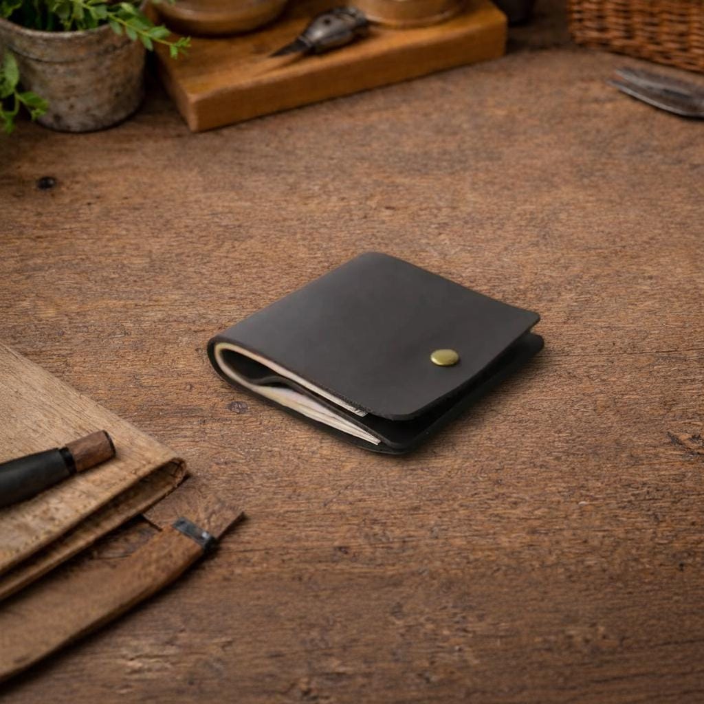 Retro Genuine Leather Bifold Wallet for Men & Women – Minimalist Slim Card Holder, Vintage Wrap Credit Card Wallet, Compact Everyday Purse