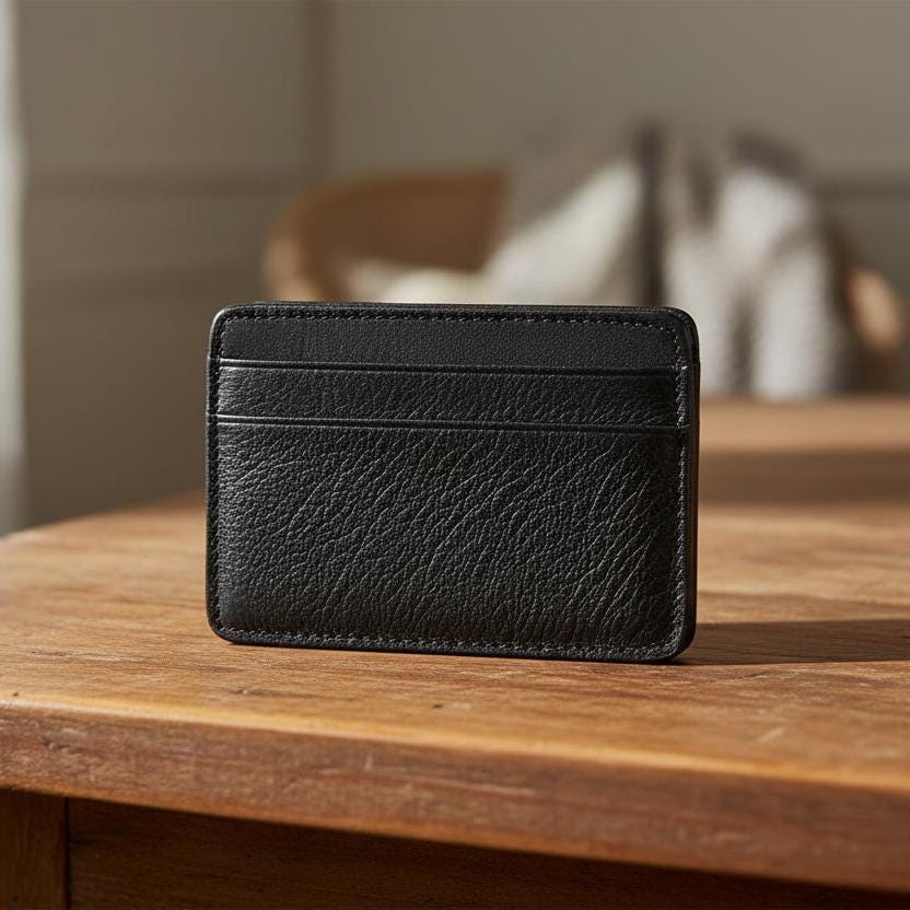 Slim Genuine Leather Card Holder Wallet for Men, Minimalist Cowhide Credit Card Case, Front Pocket Small Wallet, Gift for Him