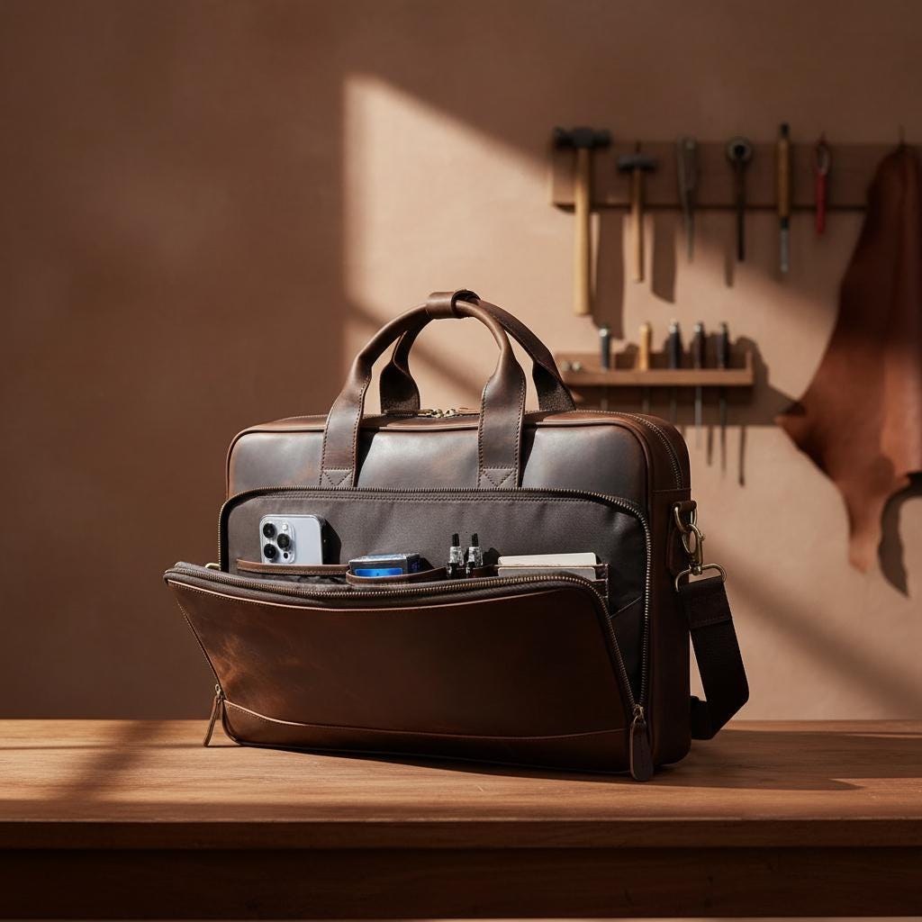 Vintage Genuine Leather Laptop Briefcase 15.6" Mens Business Bag, Retro Cowhide Crazy Horse Leather Office Shoulder Messenger Bag