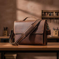 Unisex Genuine Leather Briefcase 14'' Laptop Bag – Brown Business Messenger Shoulder Bag for Work & Office