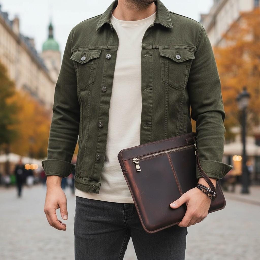 Leather Laptop Sleeve 13.3" 15.6" – Brown Zipper MacBook Pro Air Case with Wrist Strap & Front Pockets