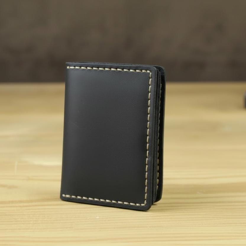 Genuine Leather Men Card Wallet, Crazy Horse Leather Slim Bifold Wallet, Vintage Minimalist Credit Card Holder