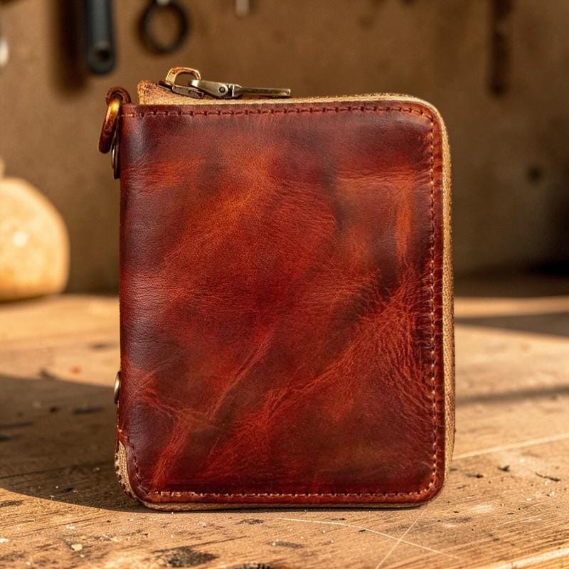 Handmade Vertical Leather Wallet, Unisex Short Wallet, Top Grain Cowhide Purse, Minimalist Retro Wallet, Slim Pocket Wallet