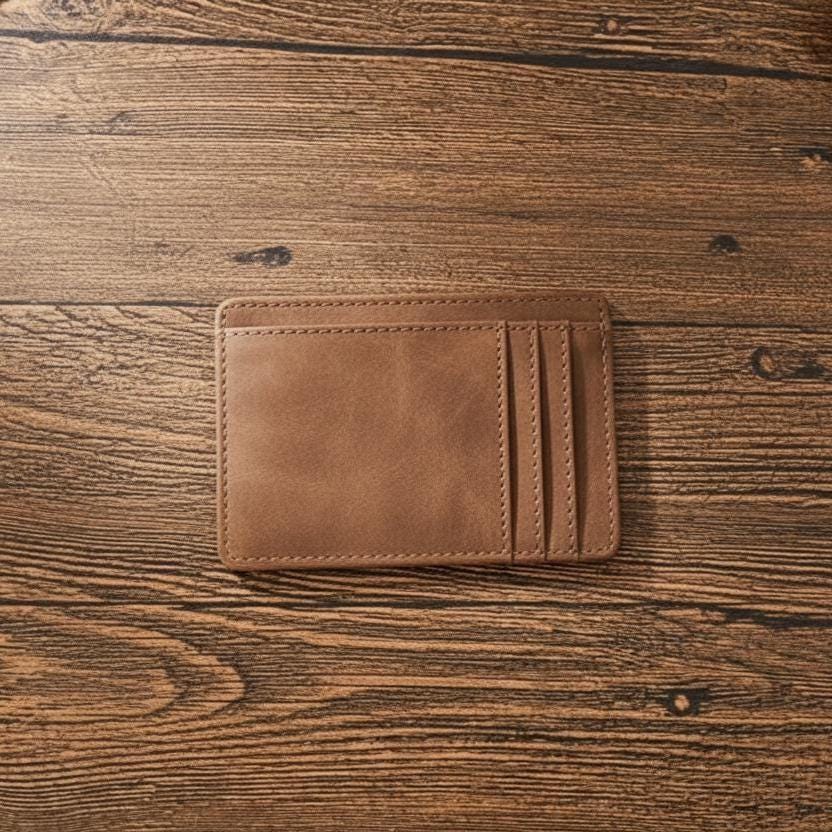 Vegan Leather Slim Card Holder Wallet, Ultra Thin Minimalist Credit Card Case for Men Women, Small Brown Pocket Wallet