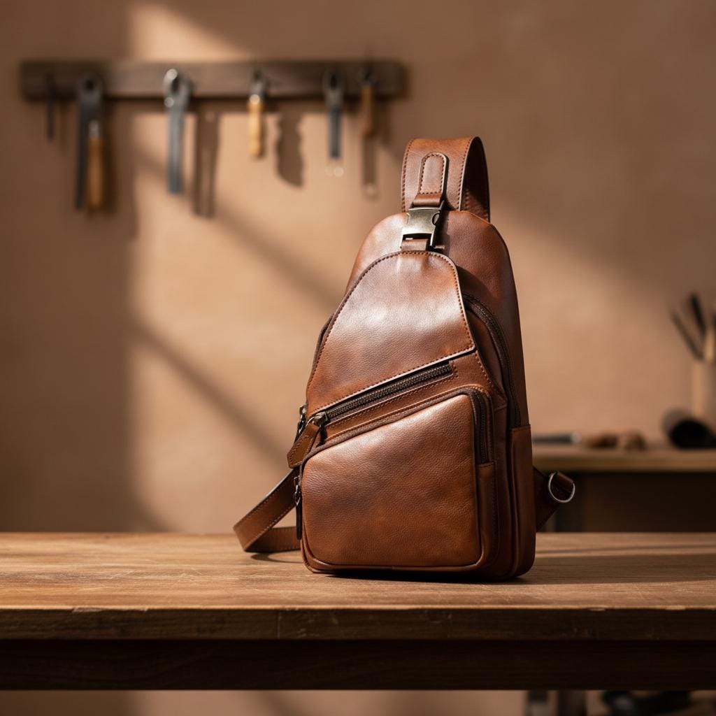 Vintage Genuine Leather Chest Bag for Men, Brown Crossbody Sling Bag, Retro Shoulder Backpack, Travel Cycling Body Bag