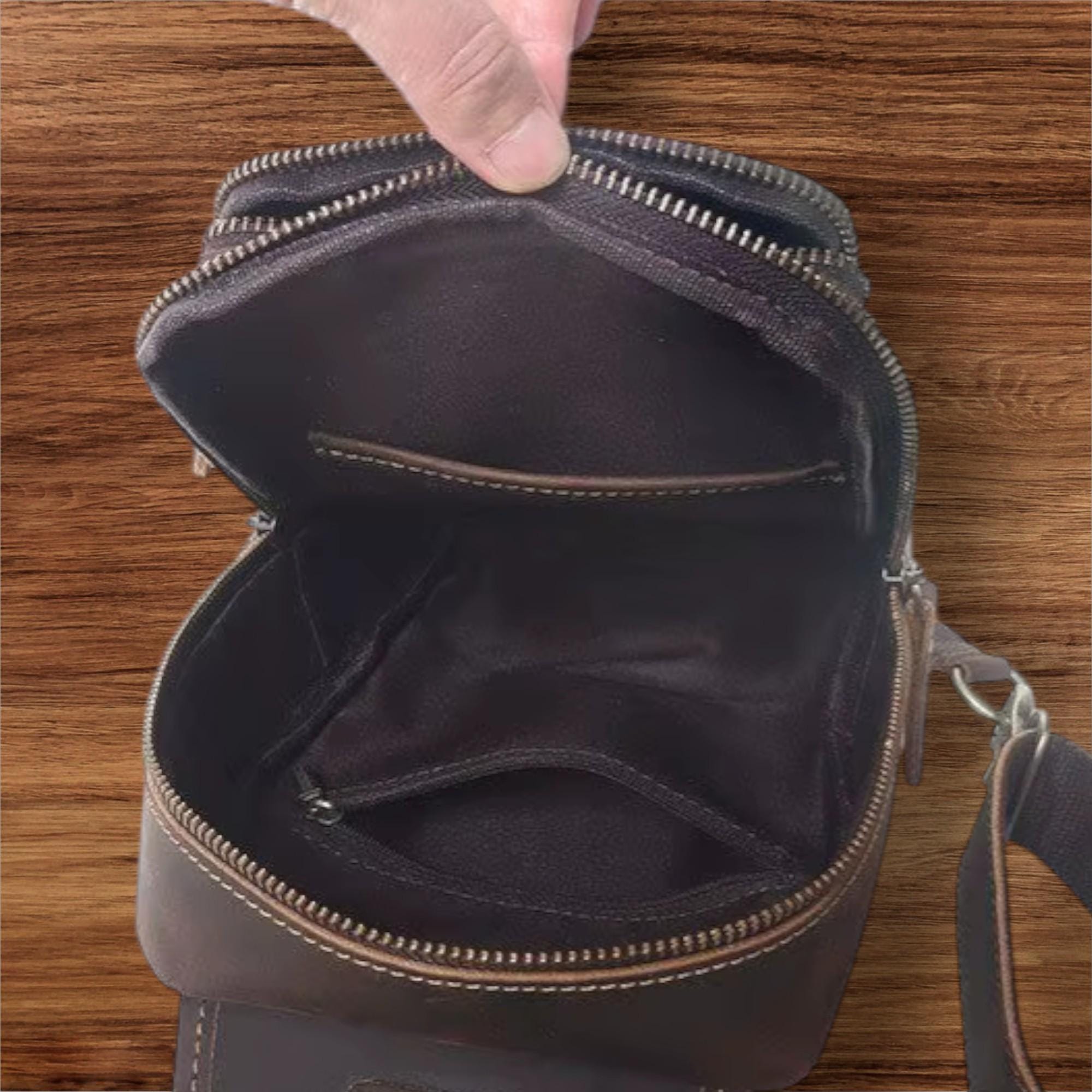 Men's Genuine Leather Chest Bag Vintage Dark Brown Crossbody Sling Bag Top Grain Cowhide Shoulder Bag for Travel & Everyday