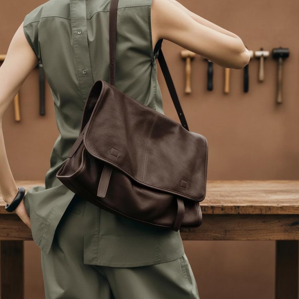 Large Genuine Leather Messenger Bag for Women, Vintage Brown Shoulder Bag, Commuter Crossbody Laptop Tote